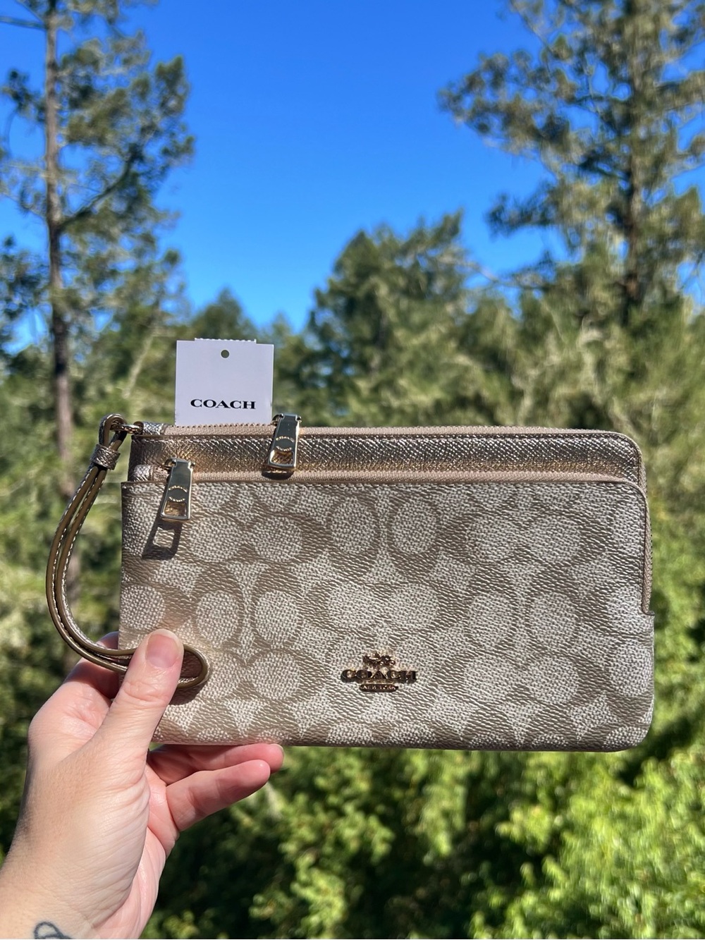 COACH Double Zip Wristlet & Phone Wallet In Signature Canvas CW968 NWT AUTHENTIC